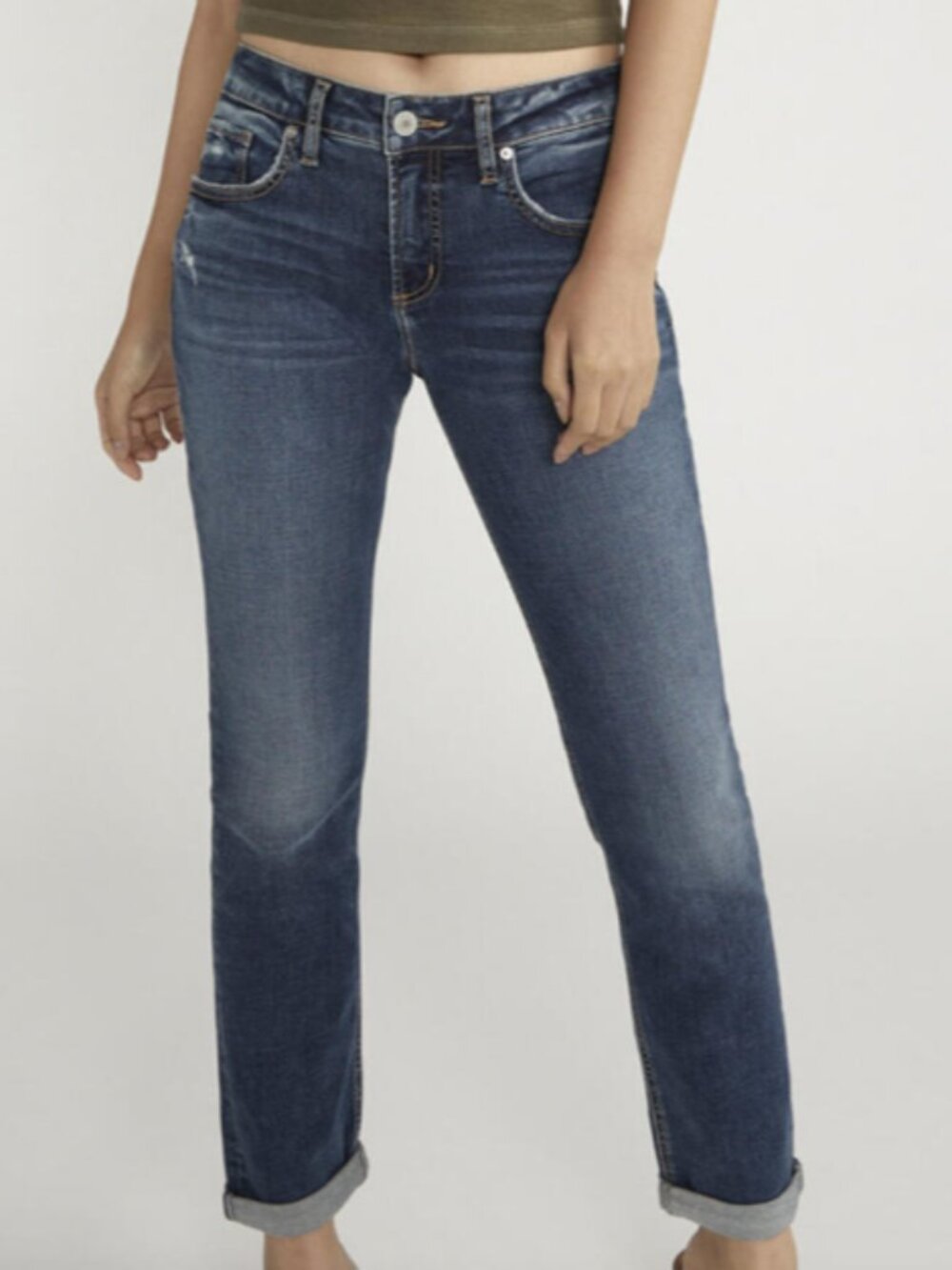 Silver Boyfriend Mid Rise Slim Leg Jeans, Size 33